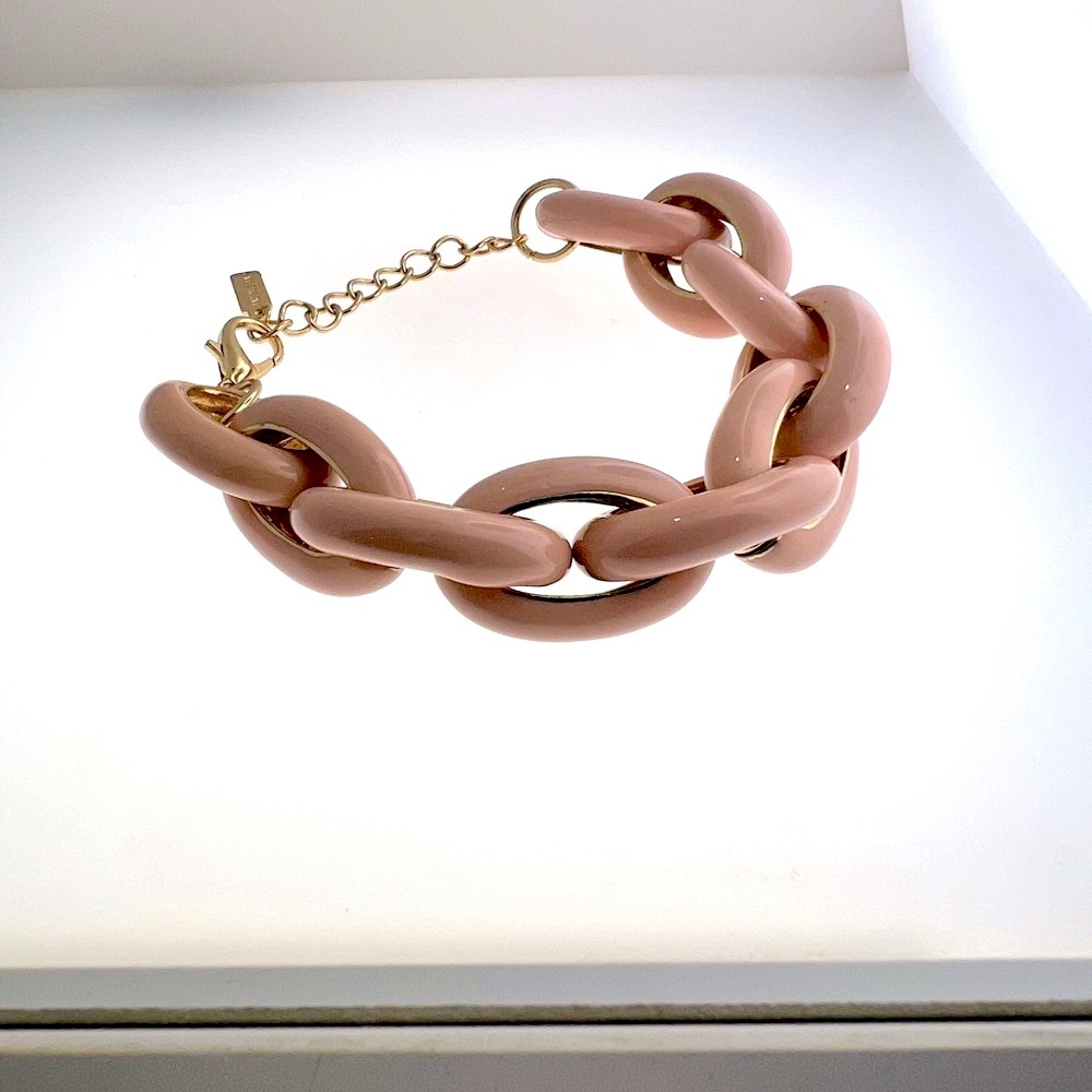 BaubleBar Light Pink and Gold Chunky Chain Link Adjustable Length Bracelet 7in’